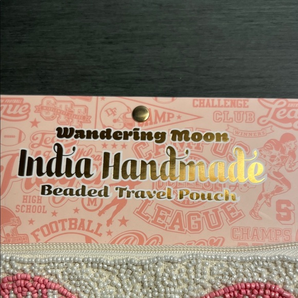 Pink and White Beaded Football Themed Travel Pouch - Picture 2 of 4